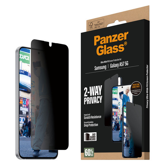 Tvrdené sklo UWF Privacy s aplikátorom pre Samsung Galaxy A57, Číra, PanzerGlass