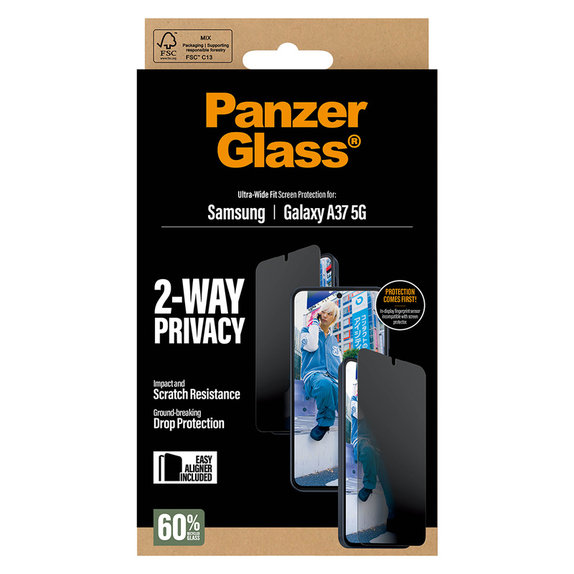 Tvrdené sklo UWF Privacy s aplikátorom pre Samsung Galaxy A37, Číra, PanzerGlass