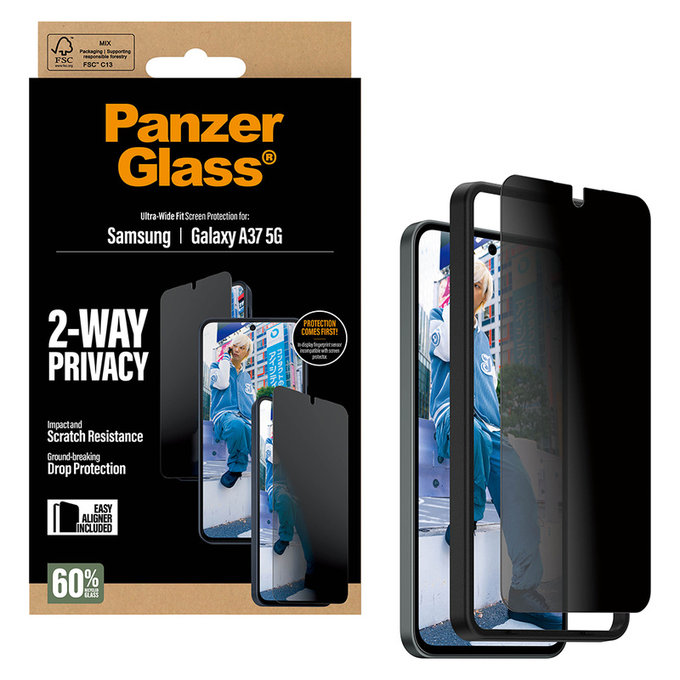 Tvrdené sklo UWF Privacy s aplikátorom pre Samsung Galaxy A37, Číra, PanzerGlass