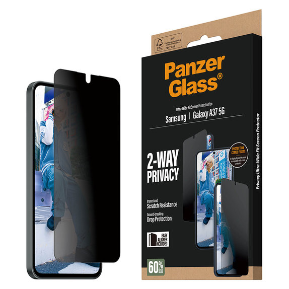 Tvrdené sklo UWF Privacy s aplikátorom pre Samsung Galaxy A37, Číra, PanzerGlass