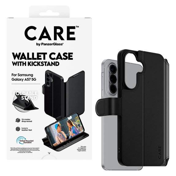 Puzdro Wallet Kickstand pre Samsung Galaxy A57, Čierna, PanzerGlass