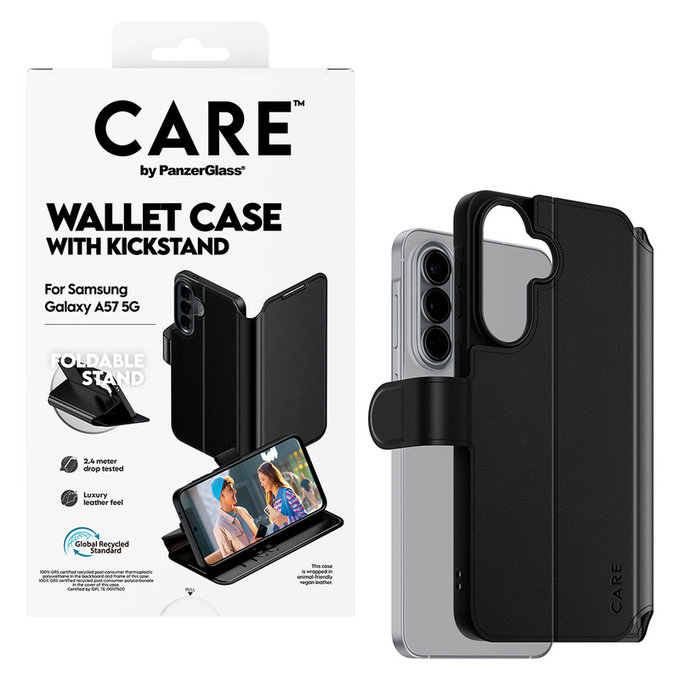 Puzdro Wallet Kickstand pre Samsung Galaxy A57, Čierna, PanzerGlass