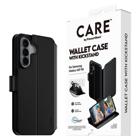 Puzdro Wallet Kickstand pre Samsung Galaxy A57, Čierna, PanzerGlass