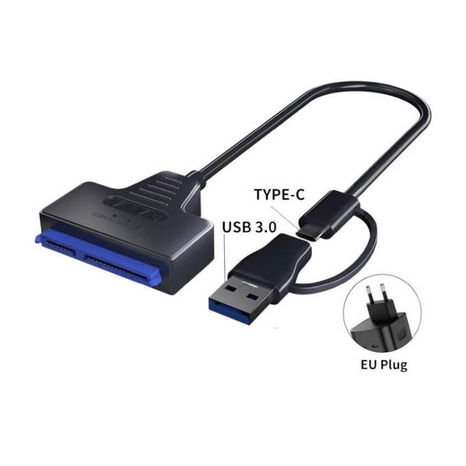 USB 3.0 / USB-C na SATA adaptér pre 2,5" a 3,5" HDD/SSD, s napájacím zdrojom