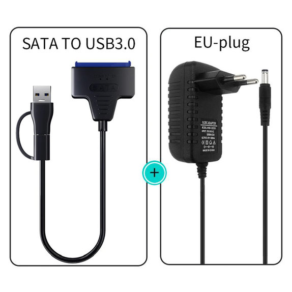 USB 3.0 / USB-C na SATA adaptér pre 2,5" a 3,5" HDD/SSD, s napájacím zdrojom