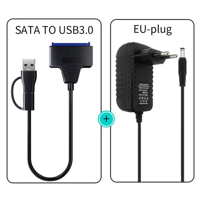 USB 3.0 / USB-C na SATA adaptér pre 2,5" a 3,5" HDD/SSD, s napájacím zdrojom
