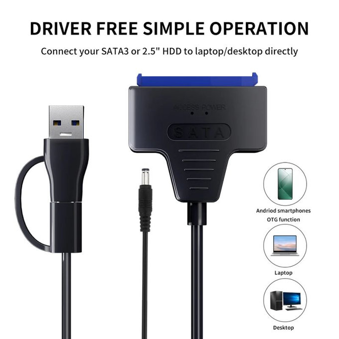 USB 3.0 / USB-C na SATA adaptér pre 2,5" a 3,5" HDD/SSD, s napájacím zdrojom