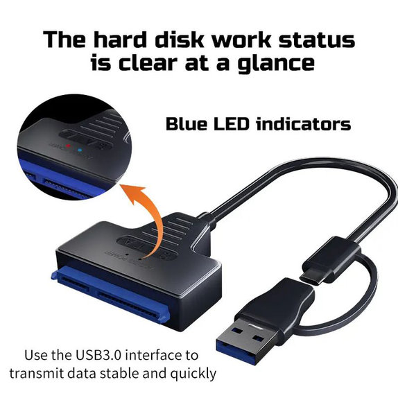 USB 3.0 / USB-C na SATA adaptér pre 2,5" a 3,5" HDD/SSD, s napájacím zdrojom
