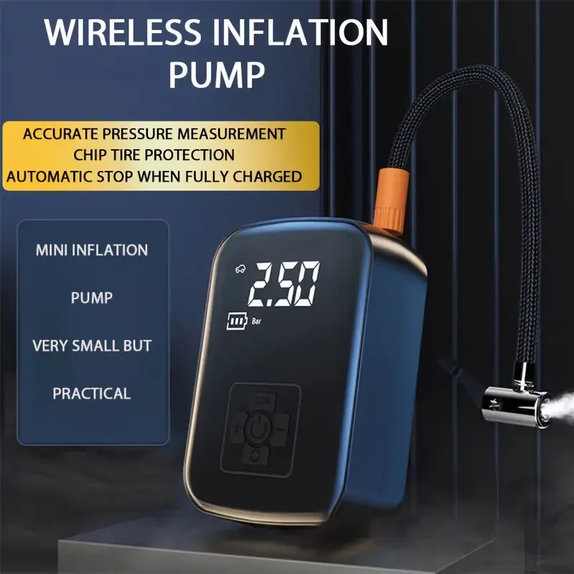 Bezdrôtový kompresor na pneumatiky s digitálnym displejom, 150 PSI, čierny