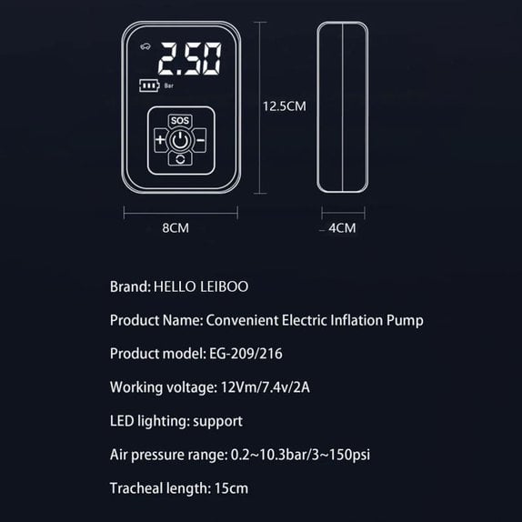 Bezdrôtový kompresor na pneumatiky s digitálnym displejom, 150 PSI, čierny