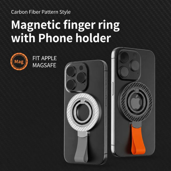 Magnetický držiak na telefón s pútkom, čierno-oranžový