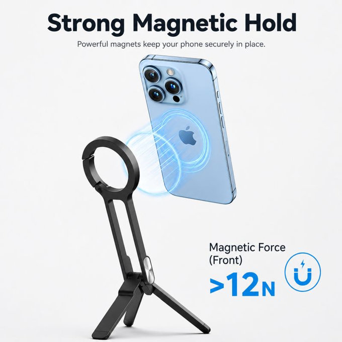 Skladací magnetický stojan na telefón, kompatibilný s MagSafe, čierny