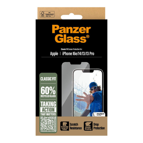 Tvrdené sklo s aplikátorom pre iPhone 17e/16e/14/13/13 Pro, Číra, PanzerGlass