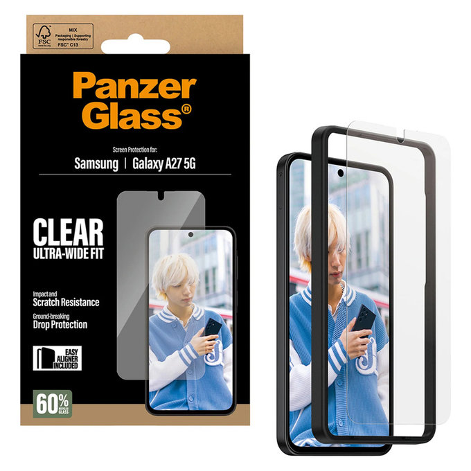 Tvrdené sklo UWF s aplikátorom pre Samsung Galaxy A27, Číra, PanzerGlass