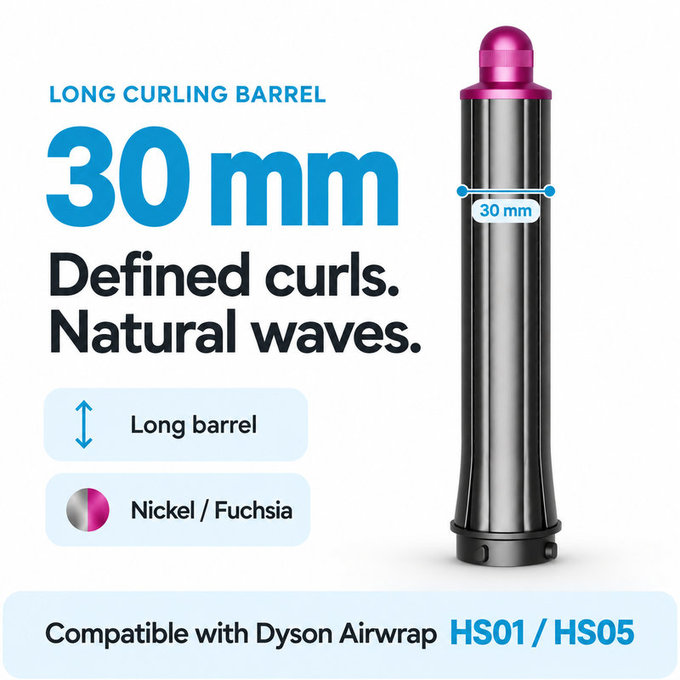 Dlhý kulmovací nadstavec pre Dyson Airwrap HS01, HS05, 30 mm, Nickel / Fuchsia