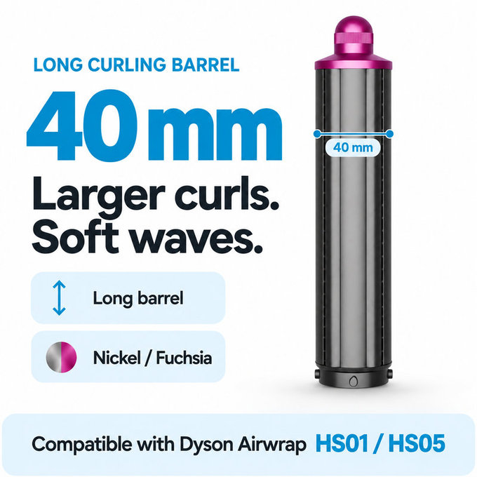 Dlhý kulmovací nadstavec pre Dyson Airwrap HS01, HS05, 40 mm, Nickel / Fuchsia