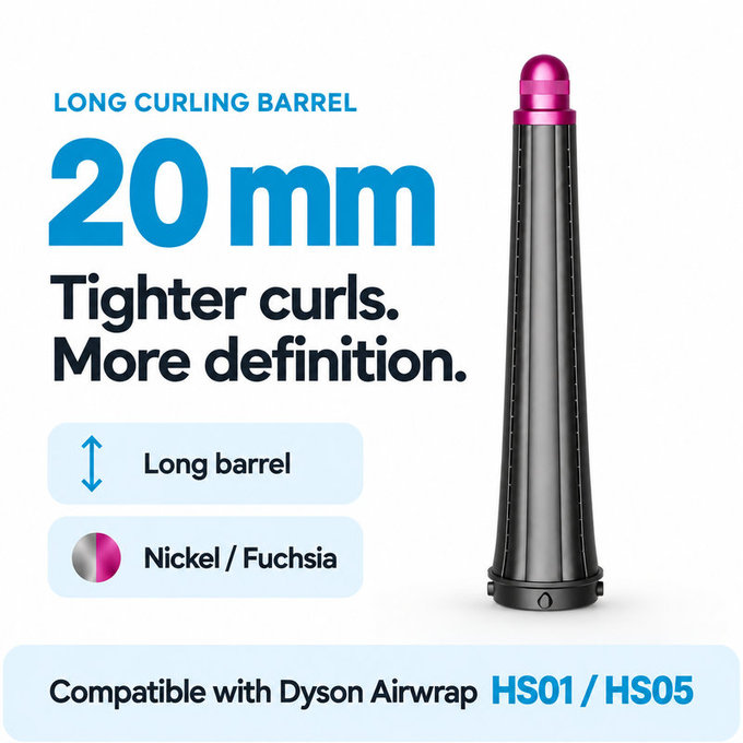 Dlhý kulmovací nadstavec pre Dyson Airwrap HS01, HS05, 20 mm, Nickel / Fuchsia