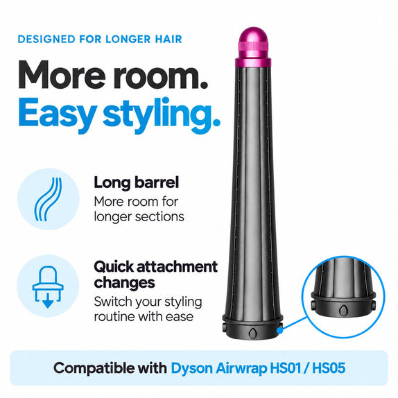 Dlhý kulmovací nadstavec pre Dyson Airwrap HS01, HS05, 20 mm, Nickel / Fuchsia