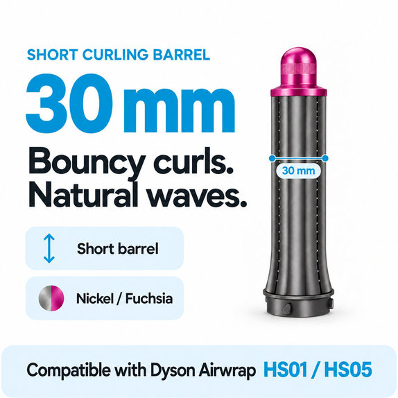 Krátky kulmovací nadstavec pre Dyson Airwrap HS01, HS05, 30 mm, Nickel / Fuchsia