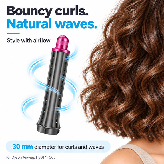 Krátky kulmovací nadstavec pre Dyson Airwrap HS01, HS05, 30 mm, Nickel / Fuchsia