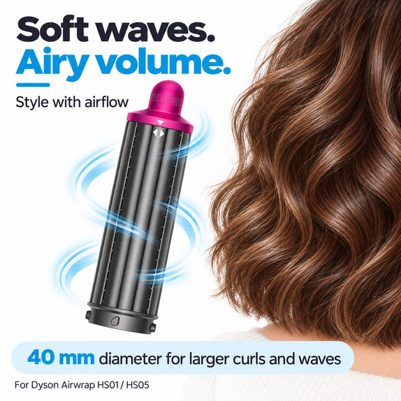 Krátky kulmovací nadstavec pre Dyson Airwrap HS01, HS05, 40 mm, Nickel / Fuchsia