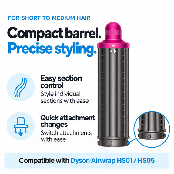 Krátky kulmovací nadstavec pre Dyson Airwrap HS01, HS05, 40 mm, Nickel / Fuchsia