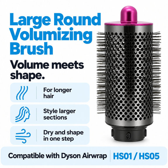 Veľká okrúhla kefa na objem pre Dyson Airwrap HS01, HS05, Iron / Fuchsia
