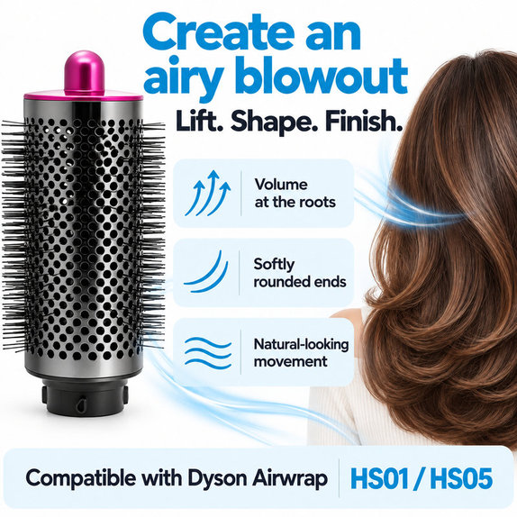 Veľká okrúhla kefa na objem pre Dyson Airwrap HS01, HS05, Iron / Fuchsia
