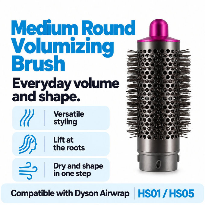 Stredná okrúhla kefa na objem pre Dyson Airwrap HS01, HS05, Iron / Fuchsia