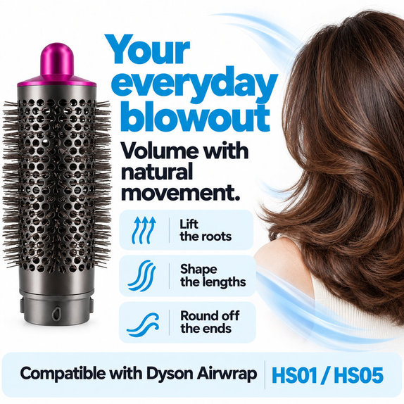 Stredná okrúhla kefa na objem pre Dyson Airwrap HS01, HS05, Iron / Fuchsia