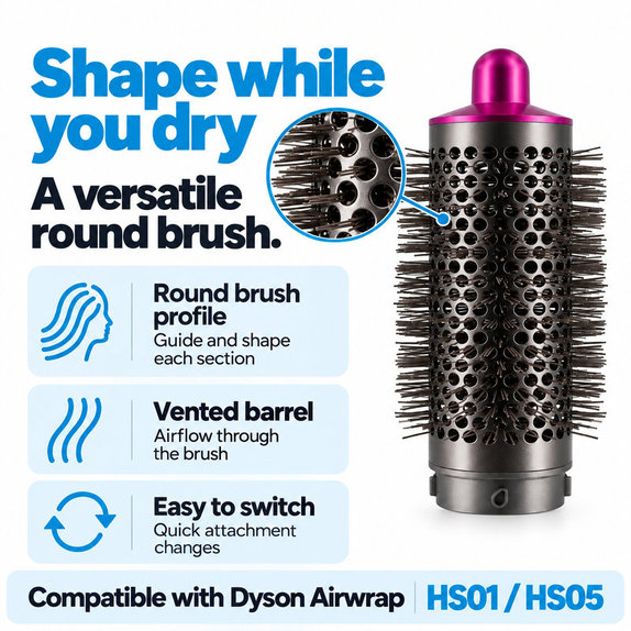 Stredná okrúhla kefa na objem pre Dyson Airwrap HS01, HS05, Iron / Fuchsia