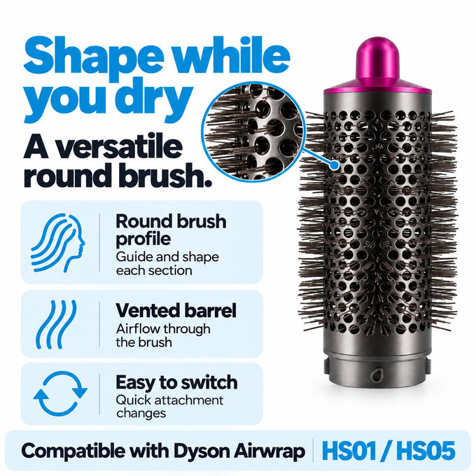 Stredná okrúhla kefa na objem pre Dyson Airwrap HS01, HS05, Iron / Fuchsia