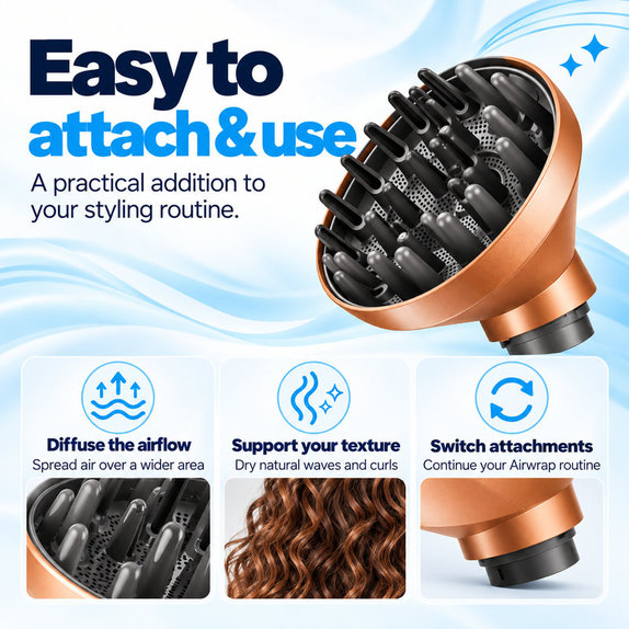 Difuzér Wave + Curl pre Dyson Airwrap HS01, HS05, HS08, Copper