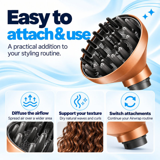 Difuzér Wave + Curl pre Dyson Airwrap HS01, HS05, HS08, Copper