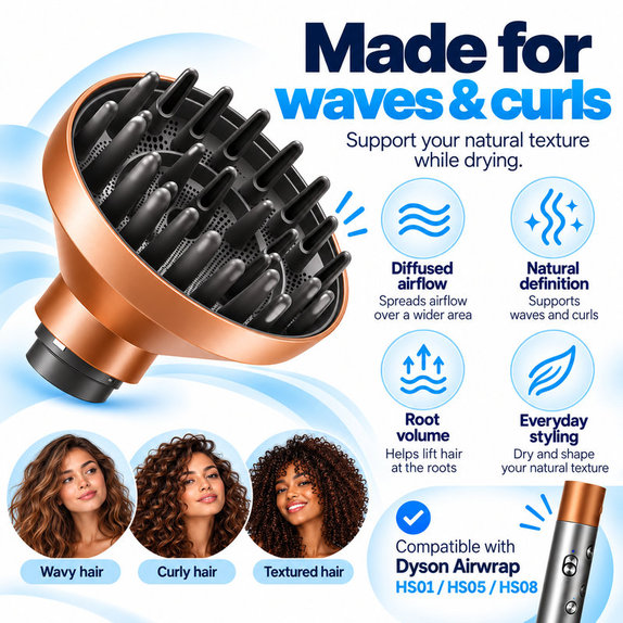 Difuzér Wave + Curl pre Dyson Airwrap HS01, HS05, HS08, Copper