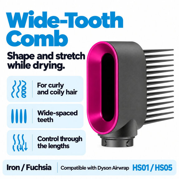 Hrebeň so širokými zubami pre Dyson Airwrap HS01, HS05, Iron / Fuchsia