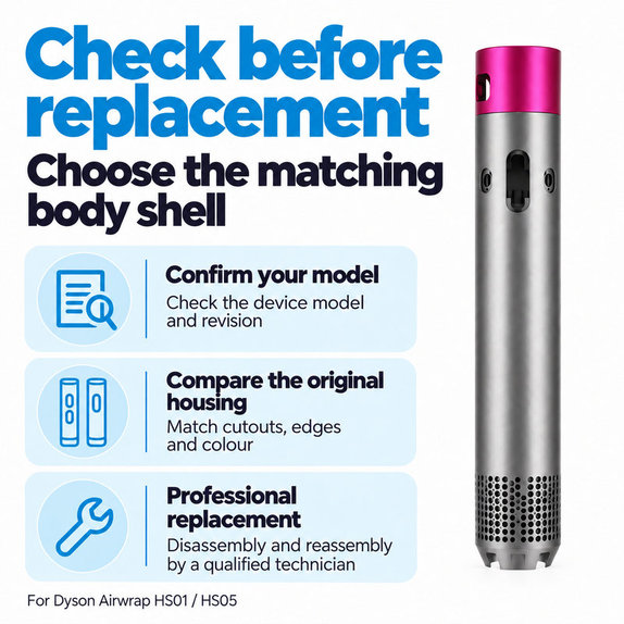 Kryt hlavného tela pre Dyson Airwrap HS01, HS05, Nickel / Fuchsia