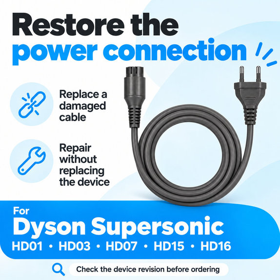 Napájací kábel pre Dyson Supersonic HD01, HD03, HD07, HD15, HD16