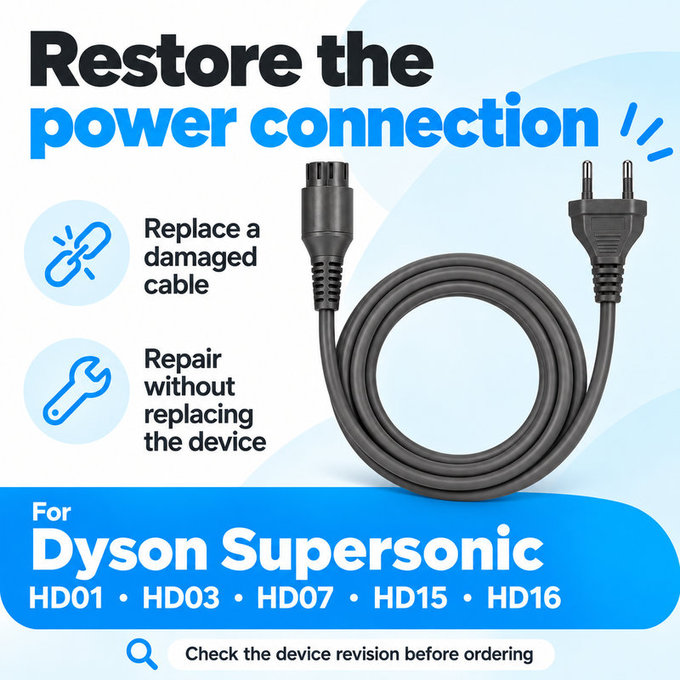 Napájací kábel pre Dyson Supersonic HD01, HD03, HD07, HD15, HD16