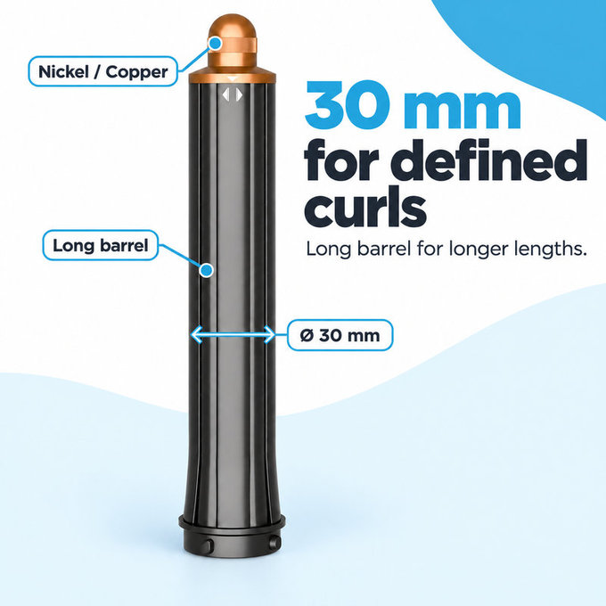 Dlhý kulmovací nadstavec pre Dyson Airwrap HS01, HS05, 30 mm, Nickel / Copper