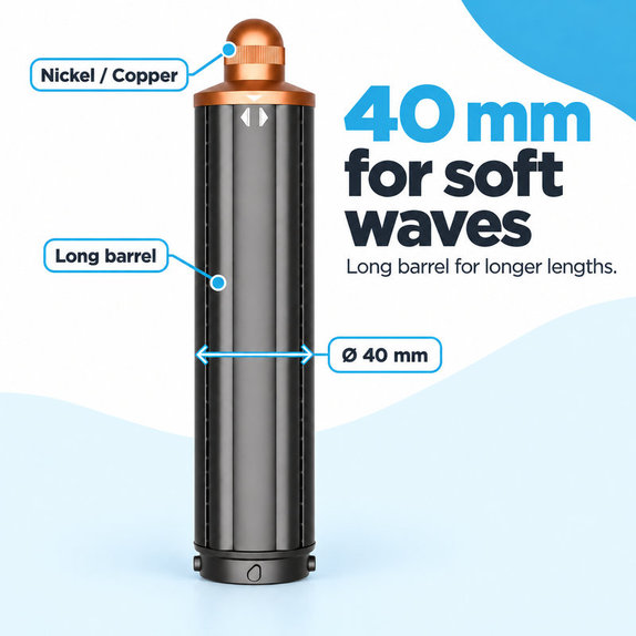Dlhý kulmovací nadstavec pre Dyson Airwrap HS01, HS05, 40 mm, Nickel / Copper