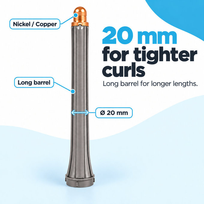 Dlhý kulmovací nadstavec pre Dyson Airwrap HS01, HS05, 20 mm, Nickel / Copper