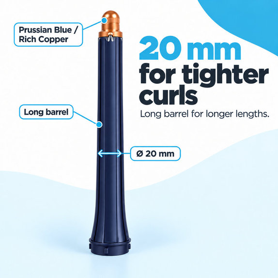 Dlhý kulmovací nadstavec pre Dyson Airwrap HS01, HS05, 20 mm, Prussian Blue / Rich Copper