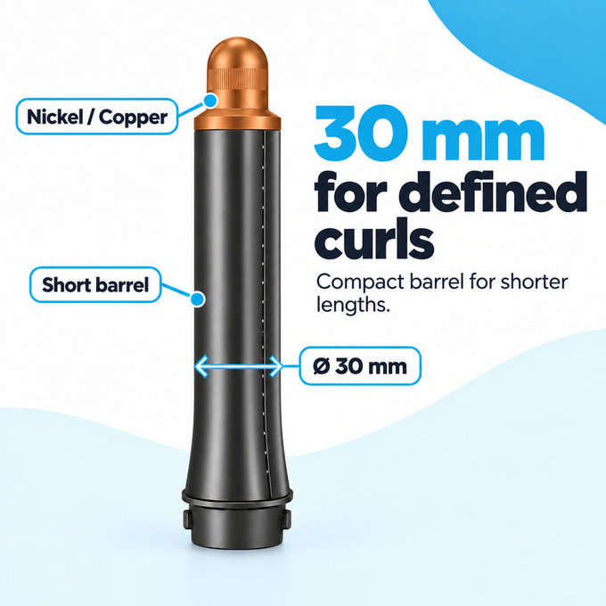 Krátky kulmovací nadstavec pre Dyson Airwrap HS01, HS05, 30 mm, Nickel / Copper