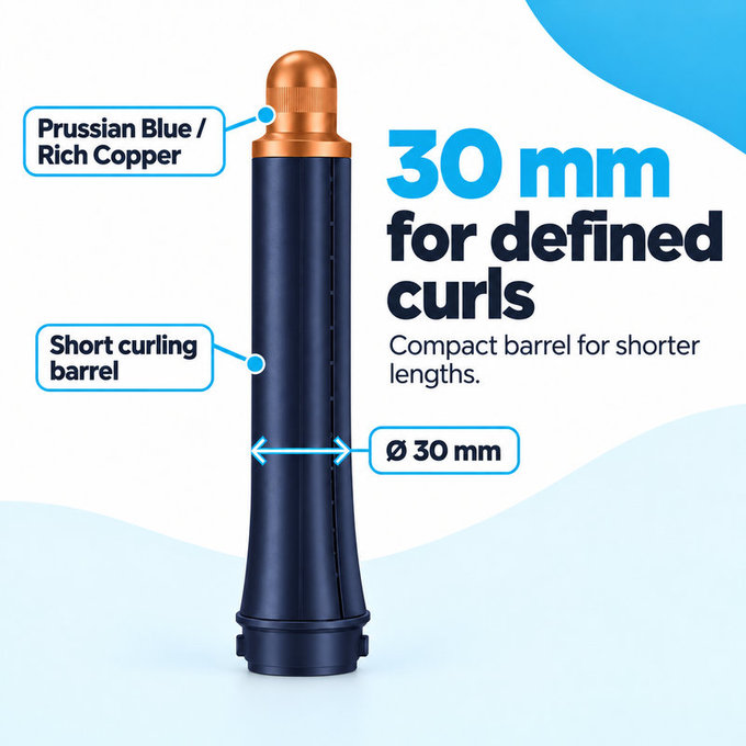 Krátky kulmovací nadstavec pre Dyson Airwrap HS01, HS05, 30 mm, Prussian Blue / Rich Copper
