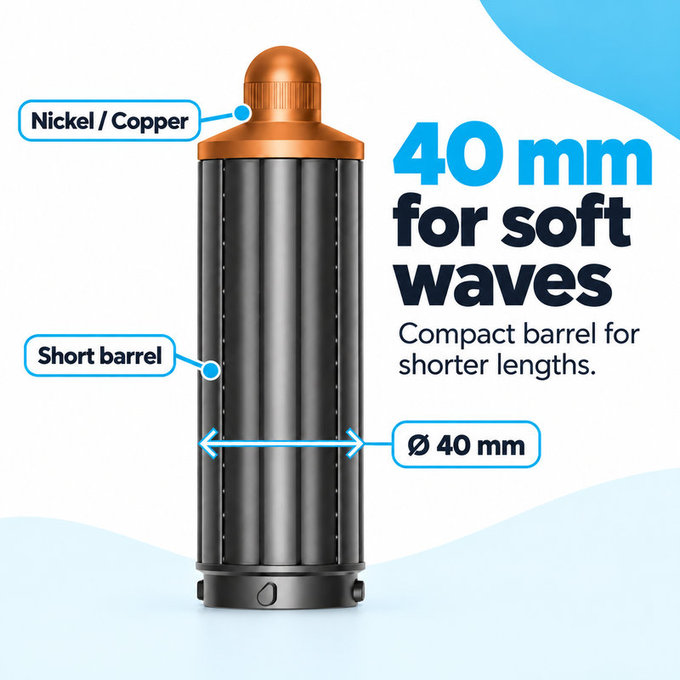 Krátky kulmovací nadstavec pre Dyson Airwrap HS01, HS05, 40 mm, Nickel / Copper
