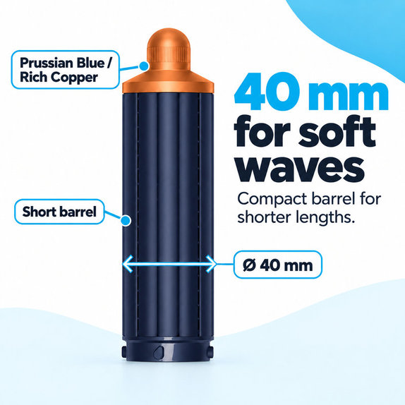Krátky kulmovací nadstavec pre Dyson Airwrap HS01, HS05, 40 mm, Prussian Blue / Rich Copper