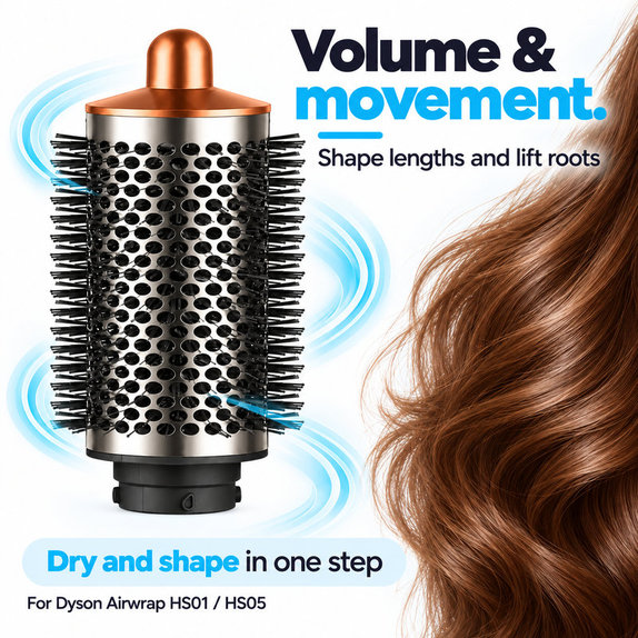 Veľká okrúhla kefa na objem pre Dyson Airwrap HS01, HS05, Nickel / Copper