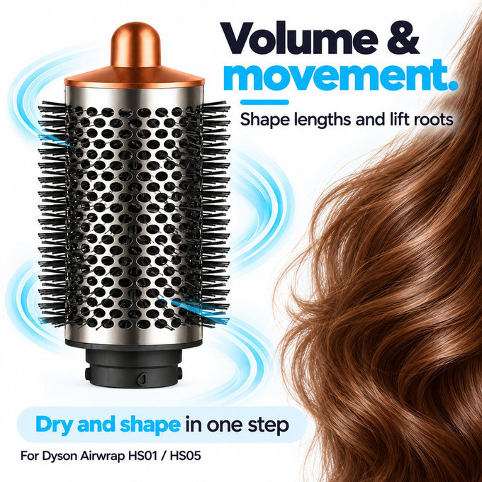 Veľká okrúhla kefa na objem pre Dyson Airwrap HS01, HS05, Nickel / Copper