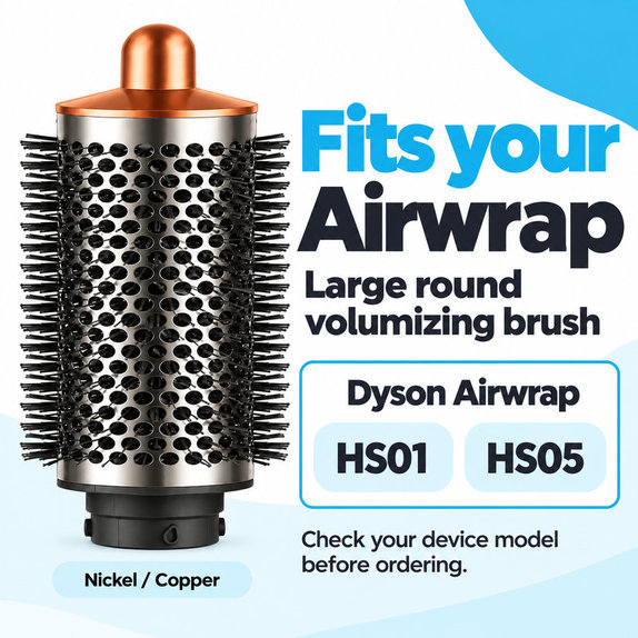 Veľká okrúhla kefa na objem pre Dyson Airwrap HS01, HS05, Nickel / Copper